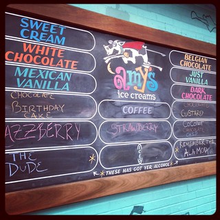 A board of ice cream flavors at Amy's Ice Cream