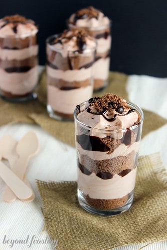 Chocolate Shortbread Parfaits with chocolate mousse and chocolate ganache