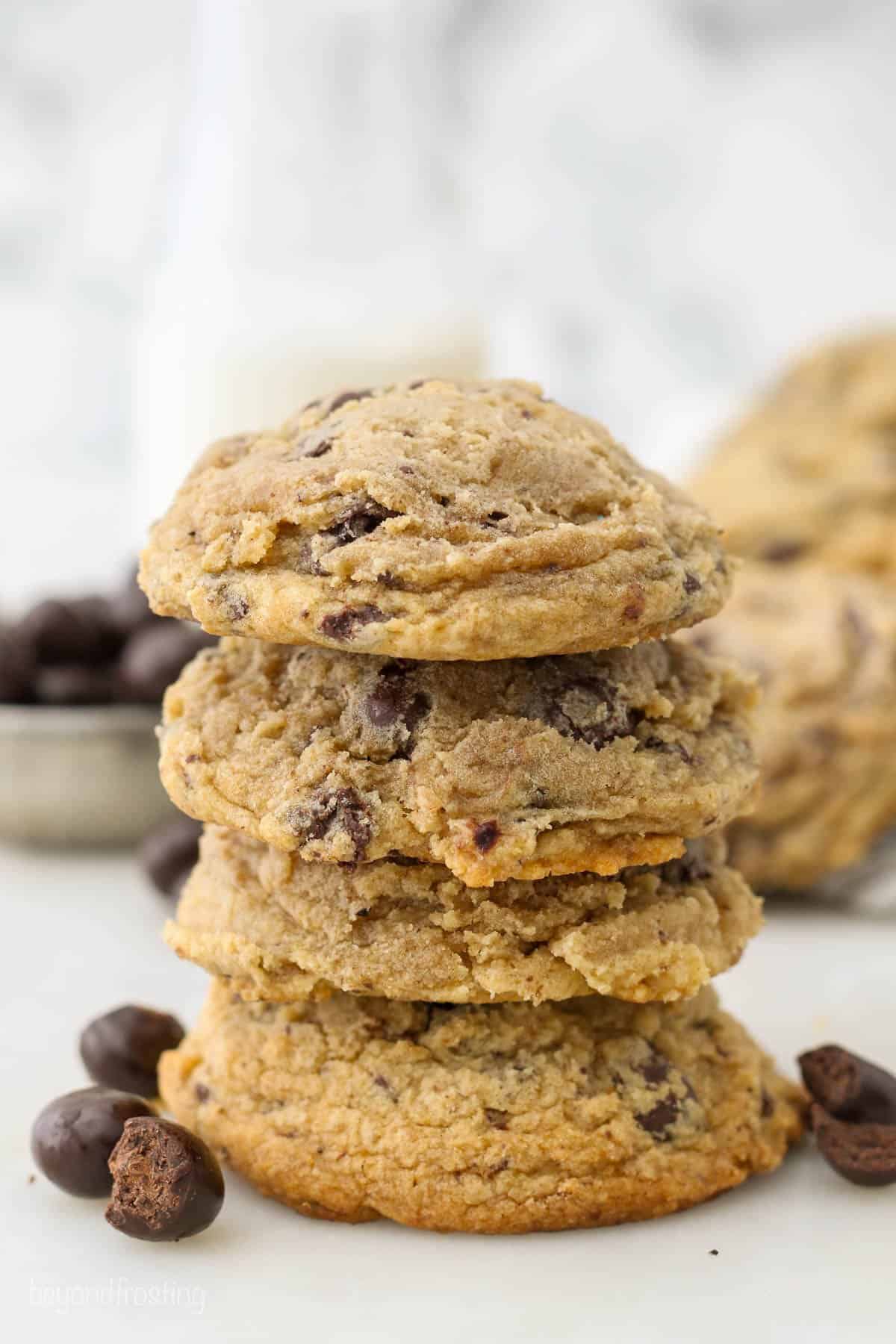A stack of chocolate espresso bean cookies