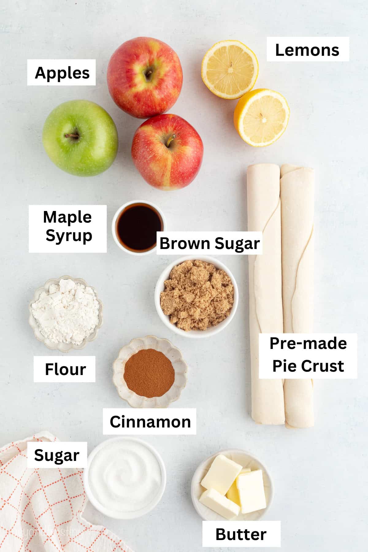 Ingredients needed to make apple pie bites.