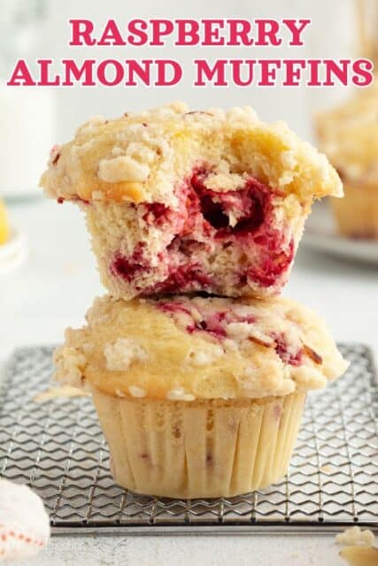 Pinterest title image for Almond Raspberry Muffins.