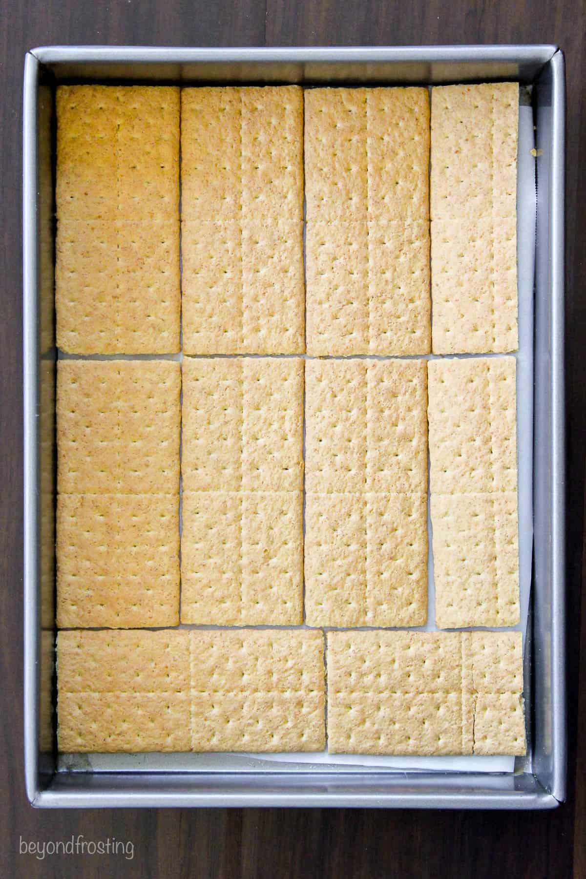 graham crackers layered in baking dish