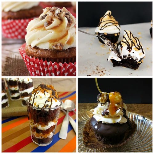 Collage of four cupcake varieties with frosting