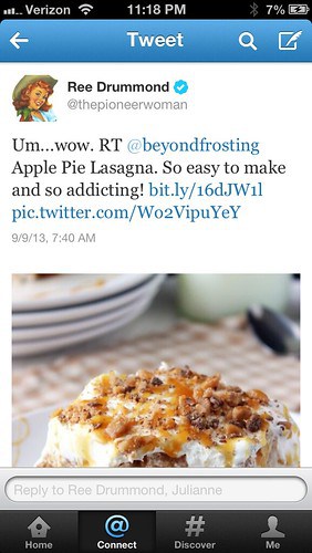 Screenshot of a tweet from Pioneer Woman about Apple Pie Lasagna recipe