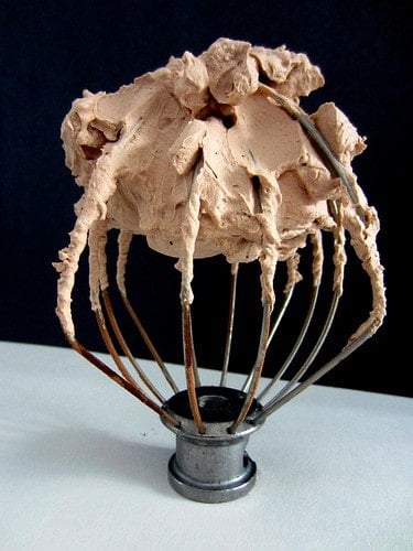 Hot Chocolate whipped cream on a stand mixer whisk
