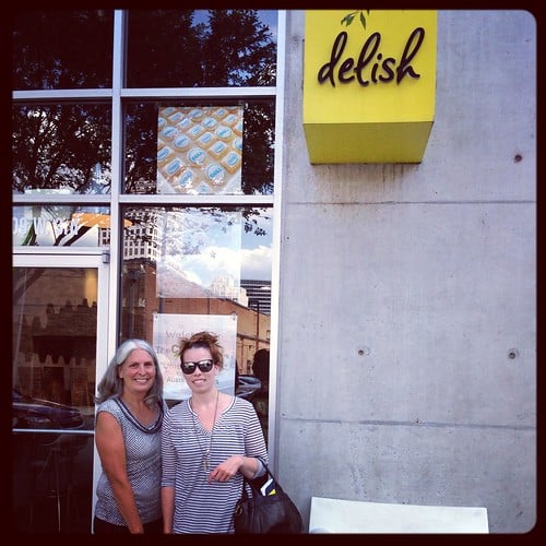 Two bloggers standing outside Delish