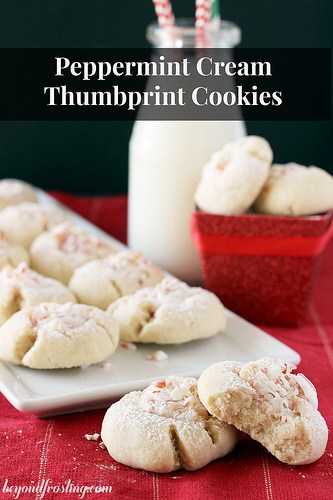 Peppermint Cream Thumbprint Cookies | beyondfrosting.com | #peppermint #cookie #christmas