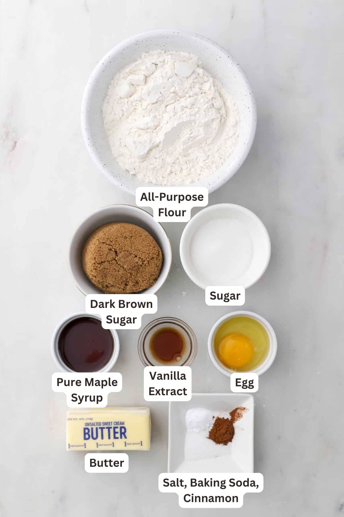 Ingredients for Maple Sugar Cookies.