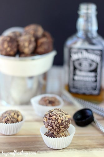 Whiskey Chocolate Toffee Truffles in paper dessert cups