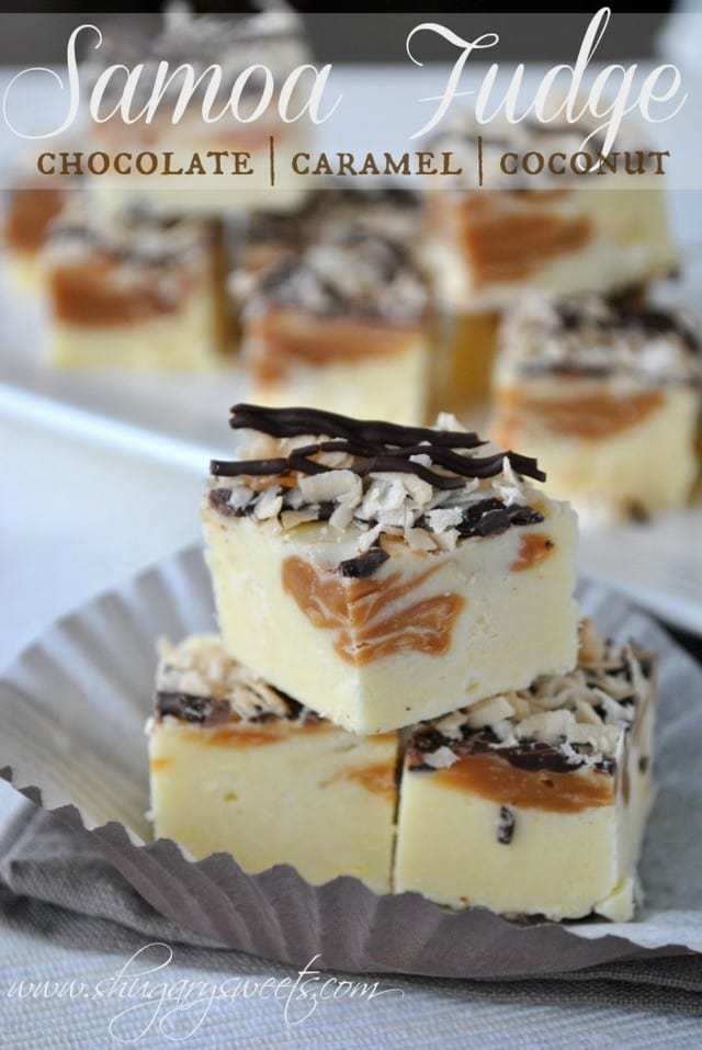 Three Squares of Samoa Fudge in a Cupcake Liner