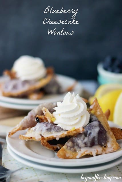 Blueberry Cheesecake Wontons on a plate