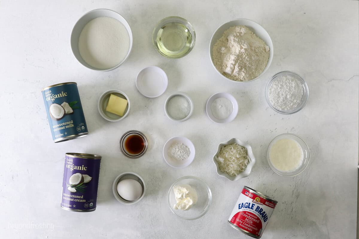 Coconut poke cake ingredients.