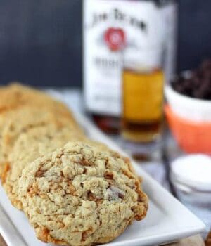 A tray of bourbon salted caramel oatmeal cookies