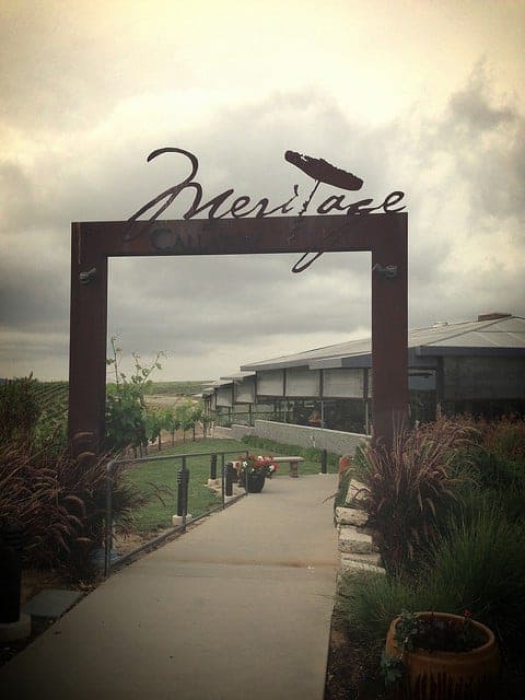 Archway with Meritage logo at the vineyard