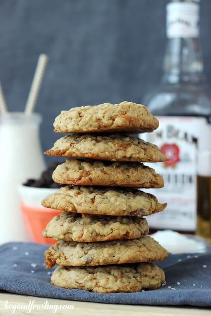 Bourbon Salted Caramel Oatmeal Cookies in a stack