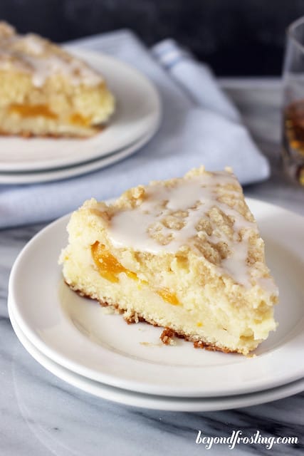 Two slices of Bourbon Peach Pound Cake on plates