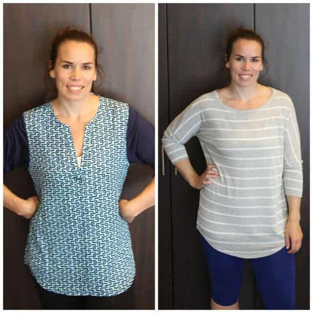 Collage of author modeling two tops from Stitch Fix