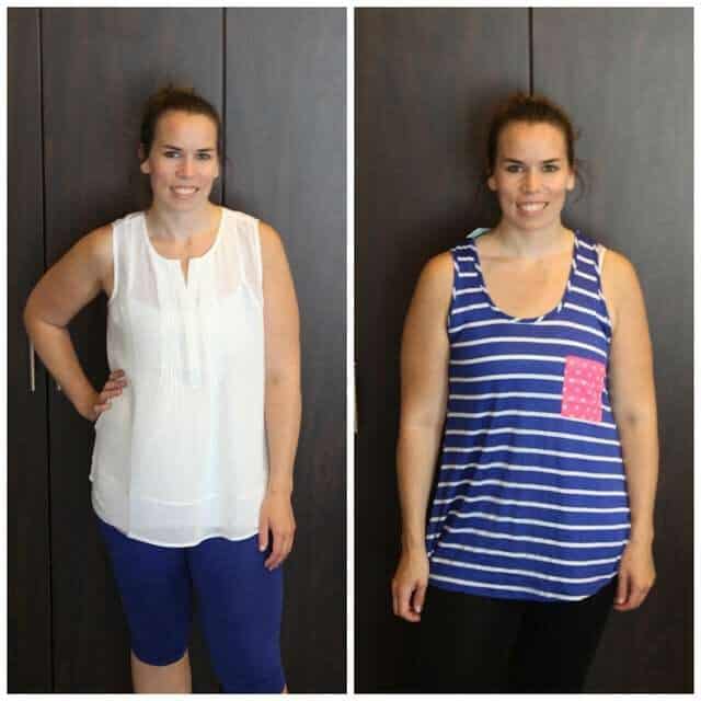 Collage of author modeling two tanks from Stitch Fix