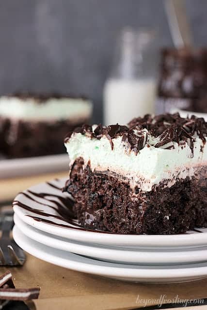 Double Mint Chocolate Poke Cake