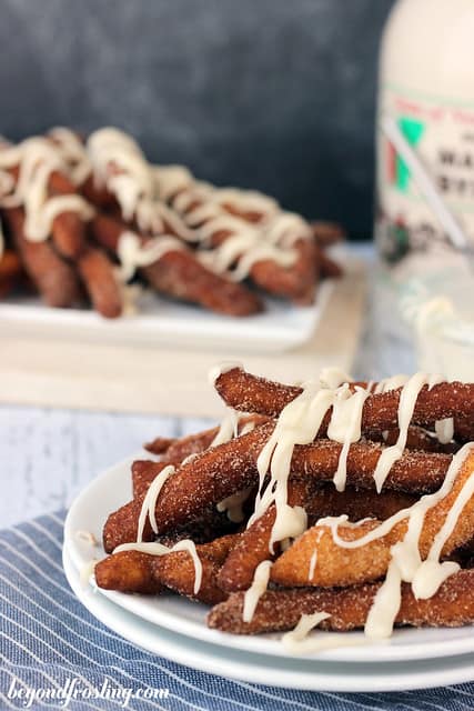 Cinnamon Sugar Donut Fries with maple glaze on a plate