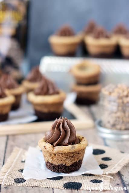 A Brownie Brittle Toffee Crunch Cookie Cup on a napkin