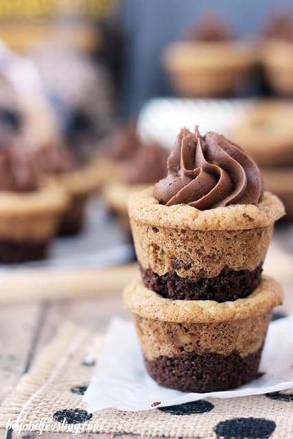 Two Brownie Brittle Toffee Crunch Cookie Cups stacked