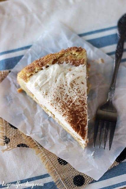 A slice of Snickerdoodle Cookie Pie with a fork