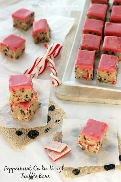 Andes Peppermint Crunch Cookie Dough bars on a platter and on napkins nearby