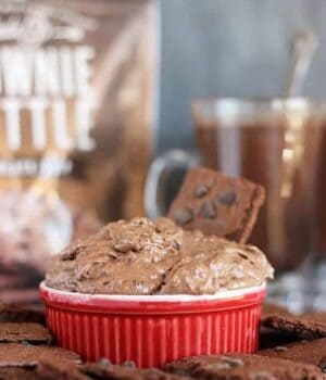 This creamy chocolate dip is made with marshmallow and hot chocolate. The crispy brownie brittle is perfect for dipping.