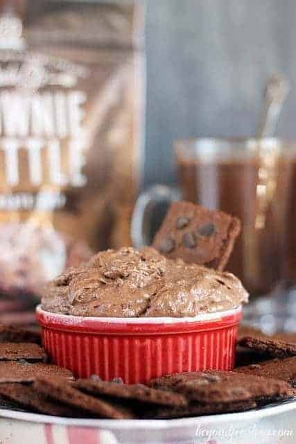 This creamy chocolate dip is made with marshmallow and hot chocolate. The crispy brownie brittle is perfect for dipping.