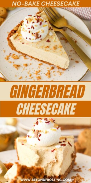 Pinterest title image for No-Bake Gingerbread Cheesecake.