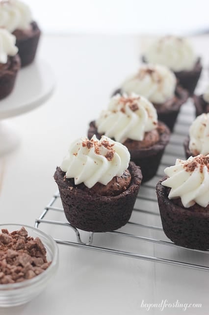 Close-up of Chocolate Cream Pie Cookie Cups on a cooling rack