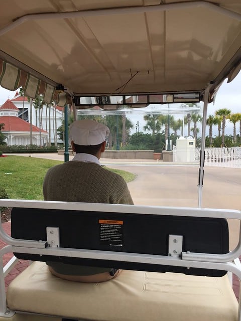 View from the back seat of a golf cart at the Grand Floridian hotel