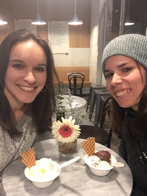 Author and blogger friend Lindsay having dessert together