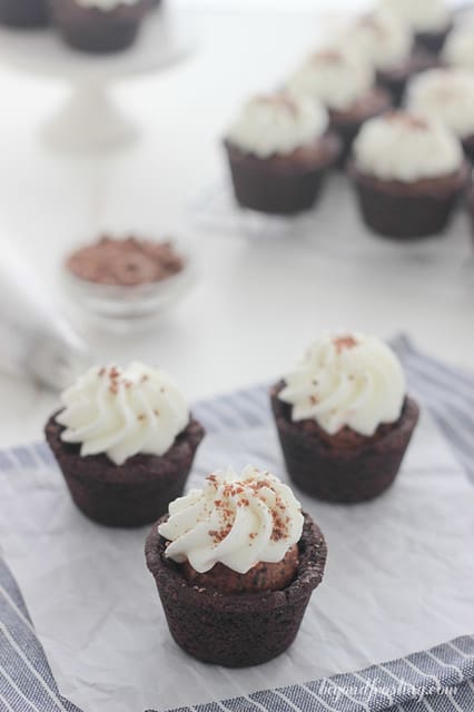 3 Chocolate Cream Pie Cookie Cups on a napkin