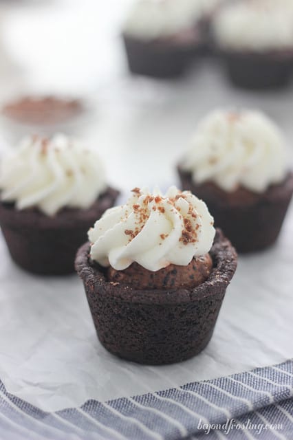 Close-up of Chocolate Cream Pie Cookie Cups on a napkin