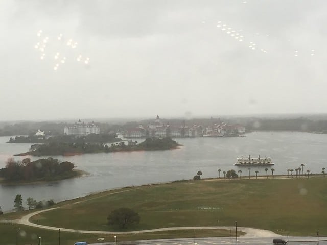 Looking out over a lake at Disney on a rainy day