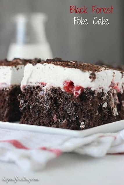 Black Forest Poke Cake serving on a plate
