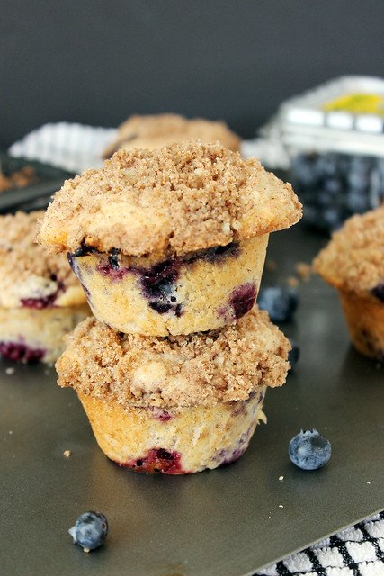 Two cinnamon Blueberry Muffins, stacked