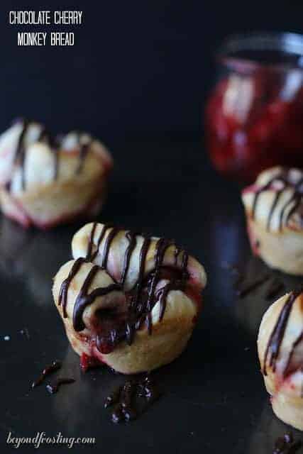 Close-up of Chocolate Cherry Monkey Bread Muffins 
