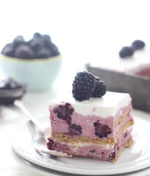 This Blackberry Icebox Cake has layers of graham cracker, blackberry ice cream and fresh blackberries. The fresh, yet tart berries are offset by a smooth and subtle ice cream.