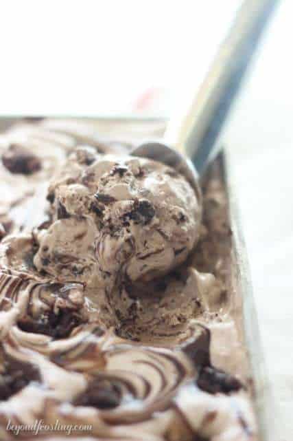 Get a scoop of this Brownie Batter Ice Cream and you won't be sorry! Its got a swirl of chocolate fudge and chunks of gooey brownies!