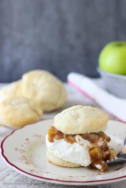 These Apple Pie Biscuit Shortcakes are made with an easy to create sweet shortcake biscuit topped with mascarpone whipped cream and apple pie filling.