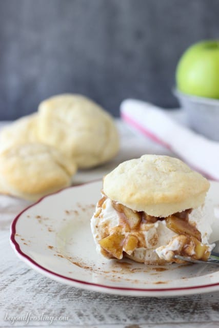 These Apple Pie Biscuit Shortcakes are made with an easy to create sweet shortcake biscuit topped with mascarpone whipped cream and apple pie filling. 