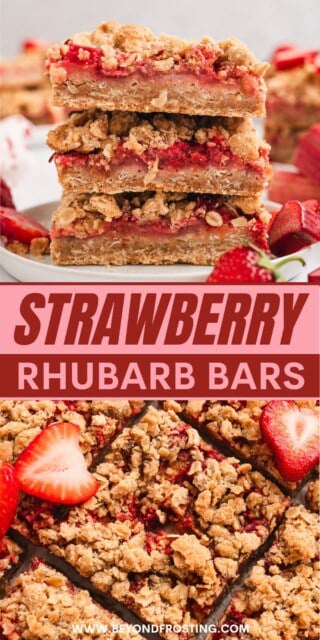 Pinterest title image for Strawberry Rhubarb Bars.