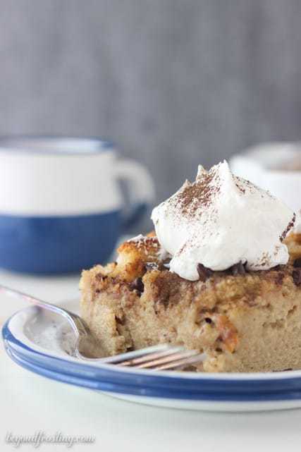 A classic bread pudding with a Tiramisu twist. The bread is baked with a coffee liquor and espresso and it's topped with a mascarpone mousse.