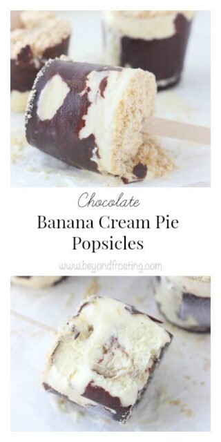 These Banana Cream Pie Popsicles are a banana flavored custard pudding pop with a Nilla wafer crust.  