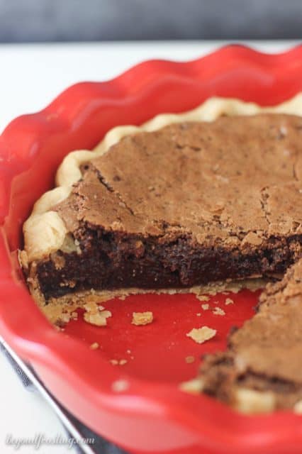 This Espresso Brownie Pie is flaky on the outside and fudgy in the middle. 