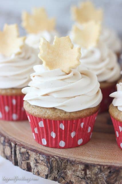 These homemade Spiced Cupcakes with Vanilla Buttercream are the perfect texture and spice for fall.