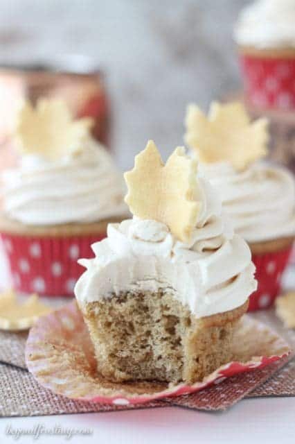 These homemade Spiced Cupcakes with Vanilla Buttercream are the perfect texture and spice for fall.